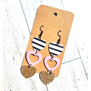 Striped and Glitter Heart Earrings
